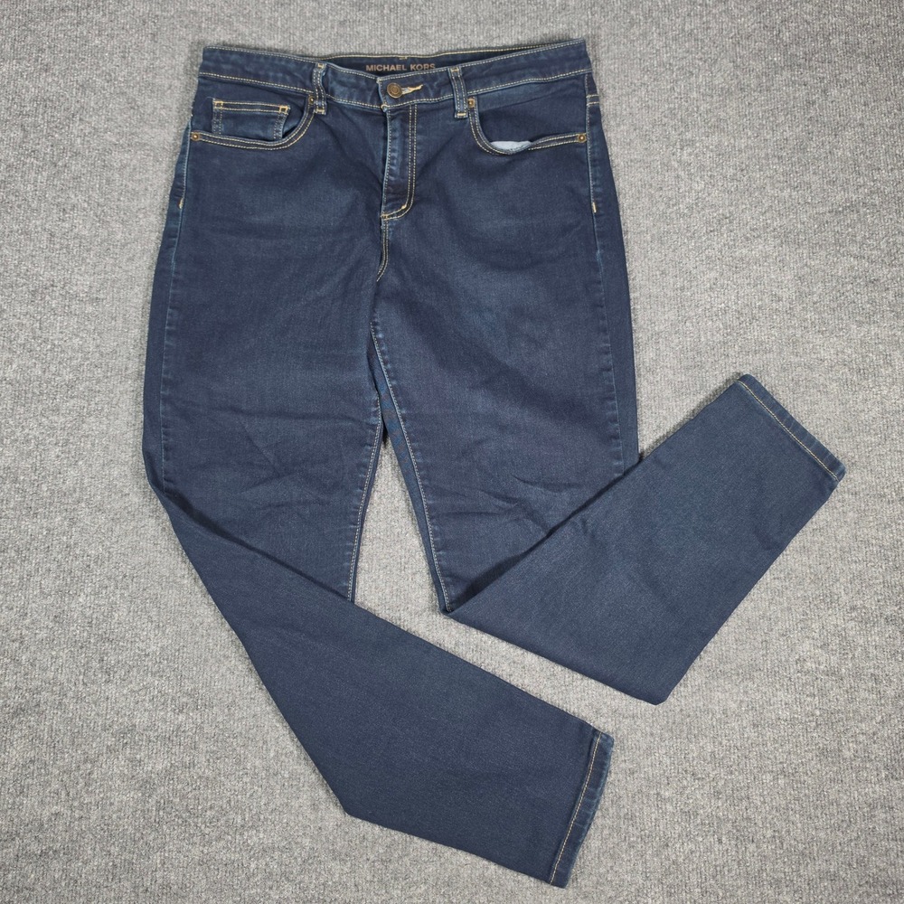 Michael Kors Izzy Skinny Jeans Womens 12 Dark Wash Indigo Denim MK Logo Pant